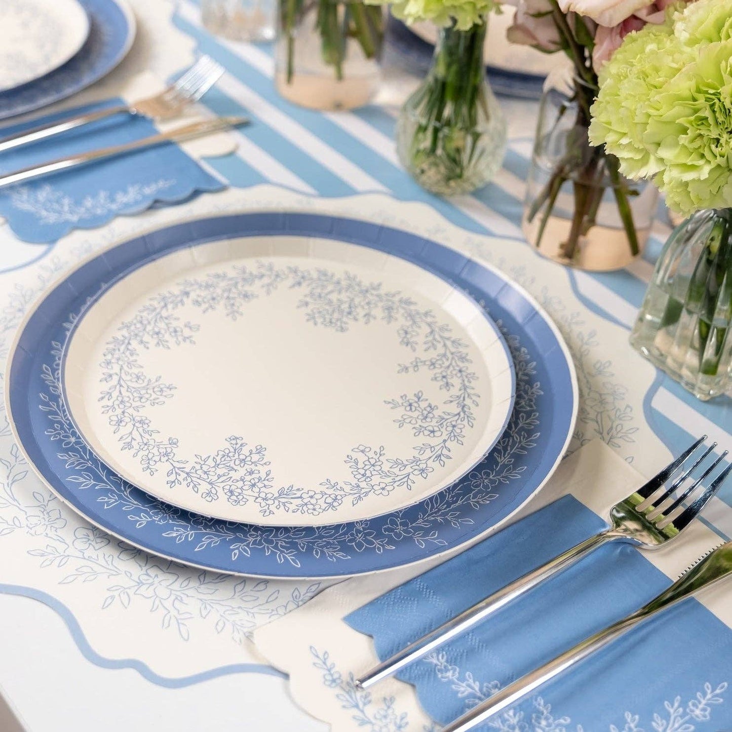 Floral Elegance Blue Beverage Napkins