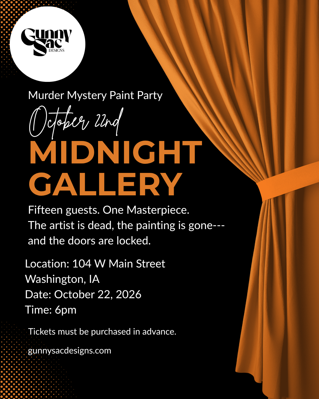 The Midnight Gallery- Murder Mystery Paint Party