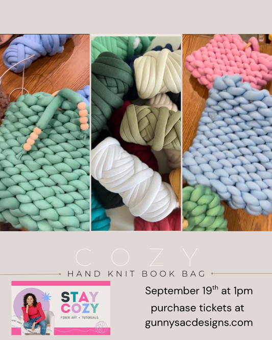 Cozy Hand Knit Cinch Book Bag