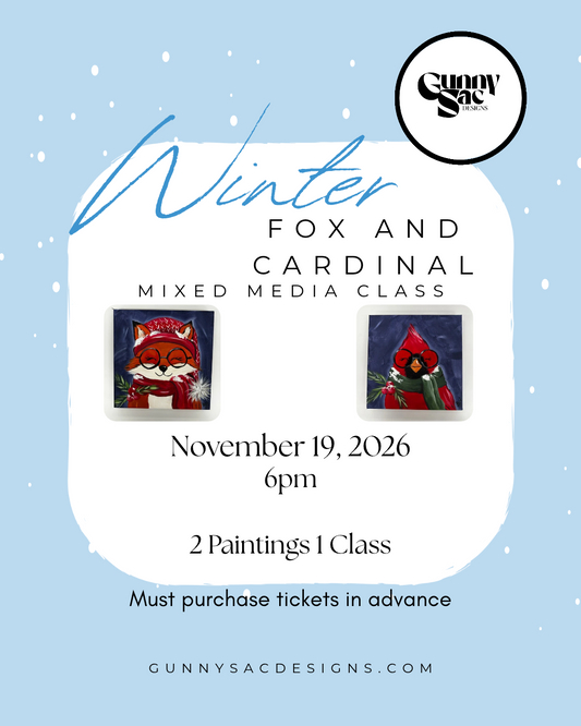 Winter Fox and Cardinal Mixed Media Class